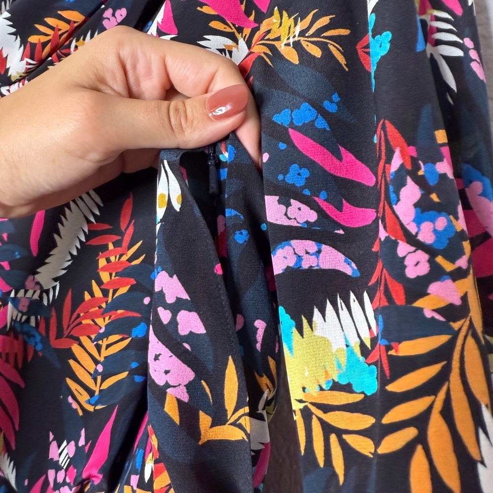 Saloni Lexi Floral Silk Asymmetrical Dress Vibrant Multicolor Size 4 - Picture 3 of 10